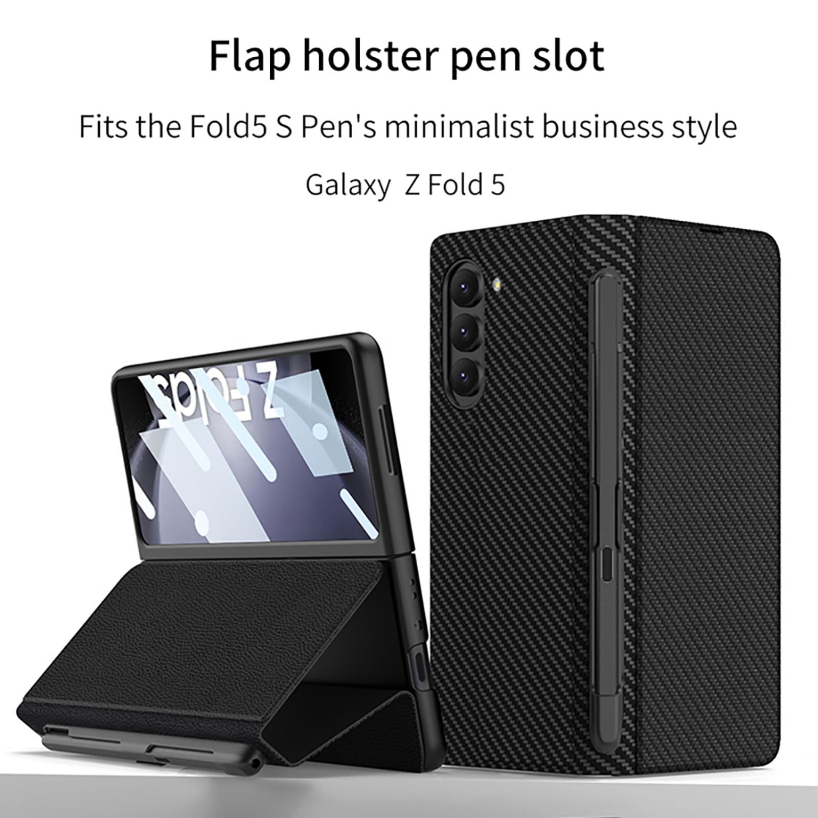 für Galaxy Fold5 Flap Ständer Klapphüllen + Glasfolie Magnetic Flip Leder Case,Pen Slot Kickstand Folio Cover für Samsung Galaxy Z Fold5(6)