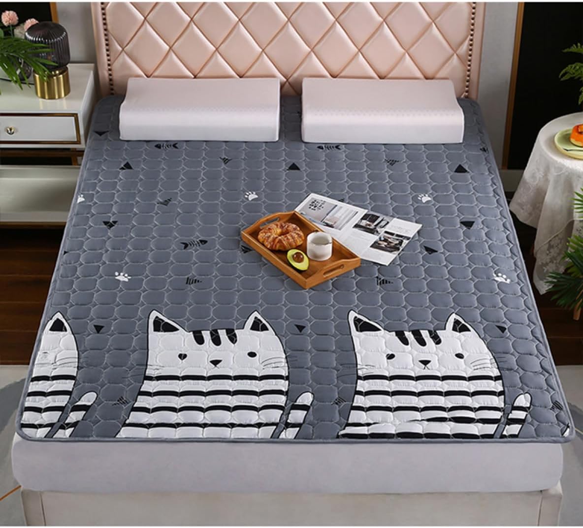 Cooling Mattress pad, Soft to The Touch, Cooling, 120 * 200cm, Half-Size Mattress pad, Plain, with Elastic at The Four Corners, Smooth (Color 4, 120 * 200cm)