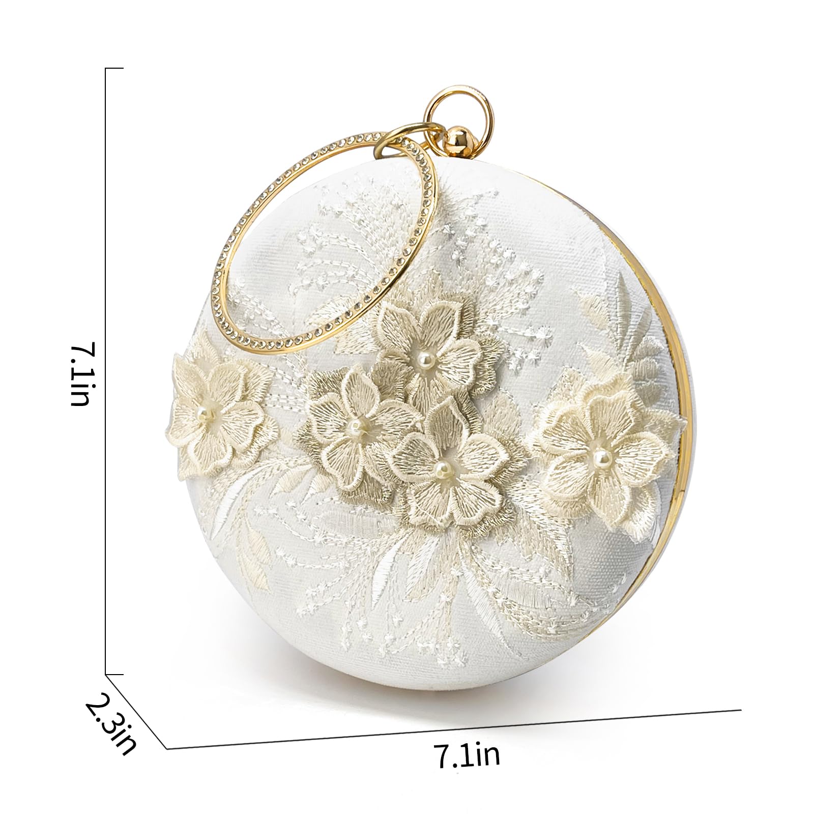 CZWLWYXB Elegant flower Embroidery Round Dinner Bag – Chic Evening Clutch for Women’s Banquets, Weddings, and Social Events
