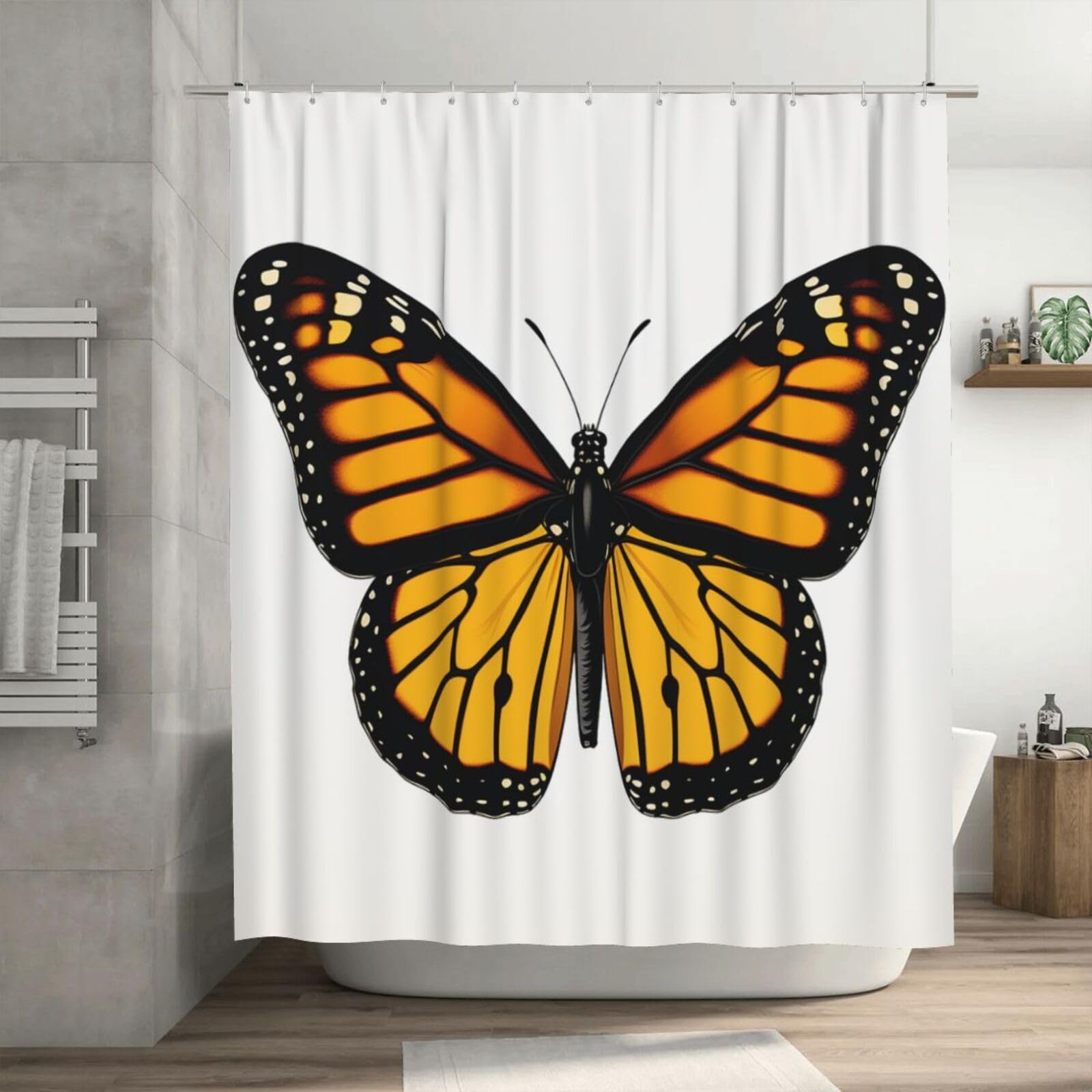 Rideau de douche imperméable papillon 182x182 cm avec 12 crochets pour salle de bain