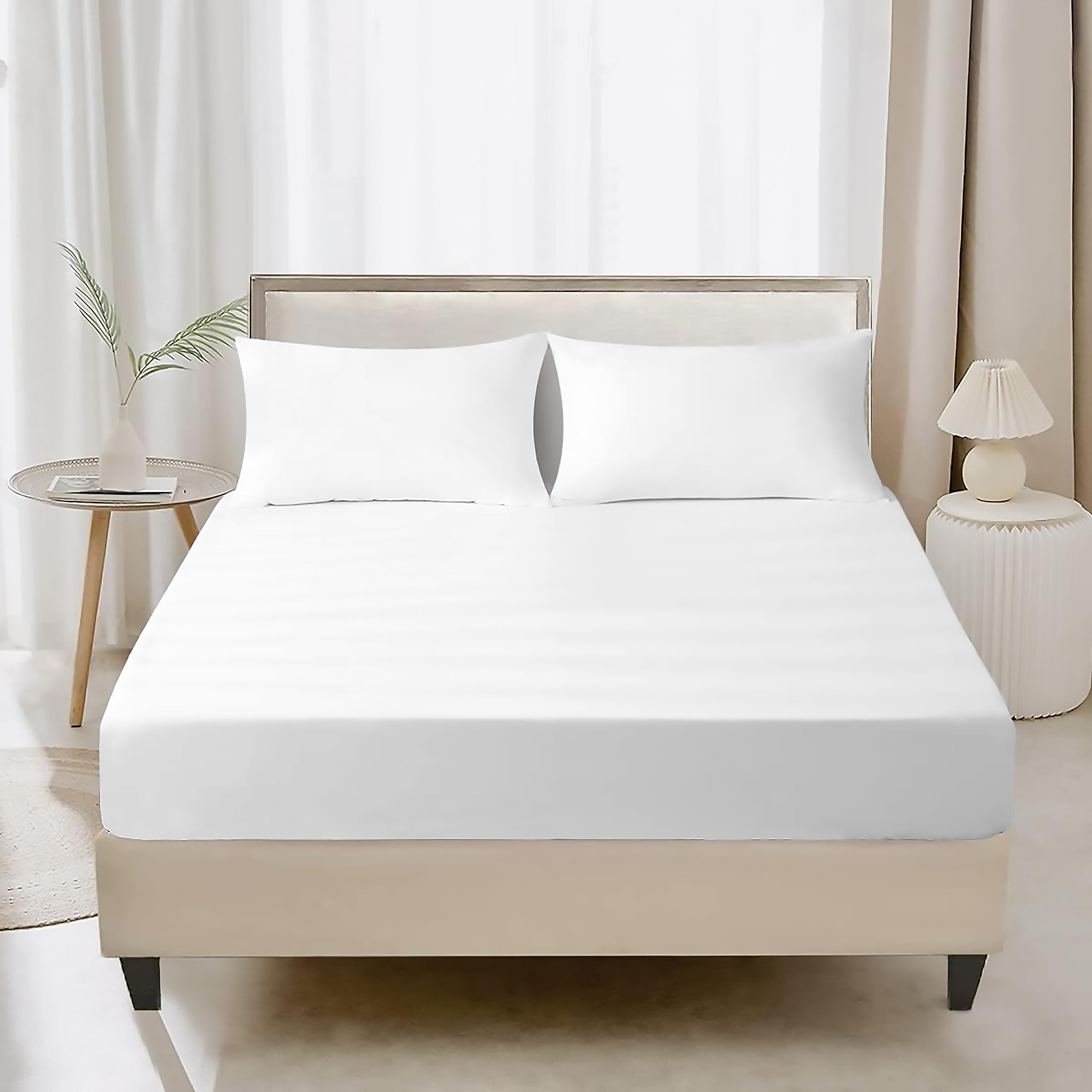 Ray Bedding 3PC Fitted Sheet Single Set 400 Thread Count 100% Egyptian Cotton 35cm Deep Single Fitted Sheet Bedding Set With Pillow Cases 2 Pack