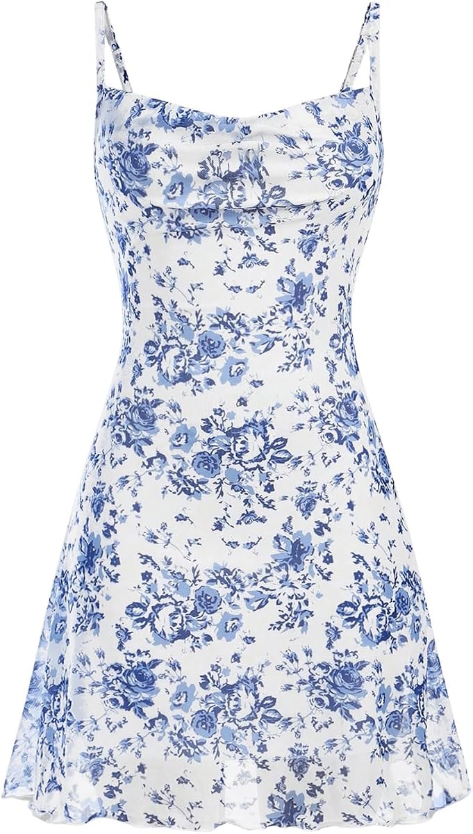 Floerns Girl's Floral Print Square Neck Sundress Ruched Cami Dress | Spaghetti Strap, Cute, Summer Dresses, Ruffle Hem, Short Dresses