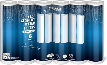 Ronaqua 5 Micron Sediment Water Filter Cartridge 10"x2.5", NSF Certified, 4-Layer Filtration for any 10-inch RO Units & Whole House Systems, Compatible with Culligan P5, AP110, WHKF-GD05, 6 Pack