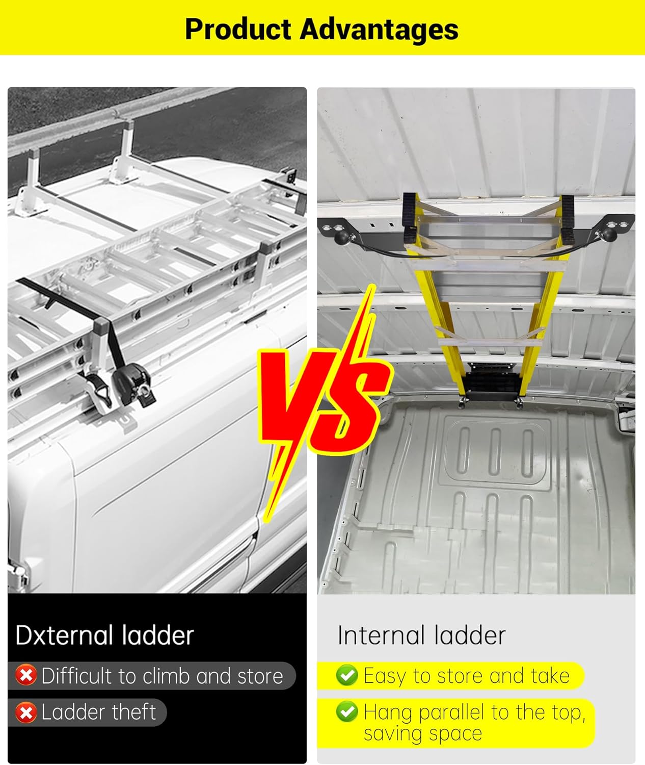 Universal Van Interior Ladder Storage Holder, Adjustable Internal Ladder Rack Fit for Van/Trailer/Truck Roof, Securely Stores Ladders in Vehicle