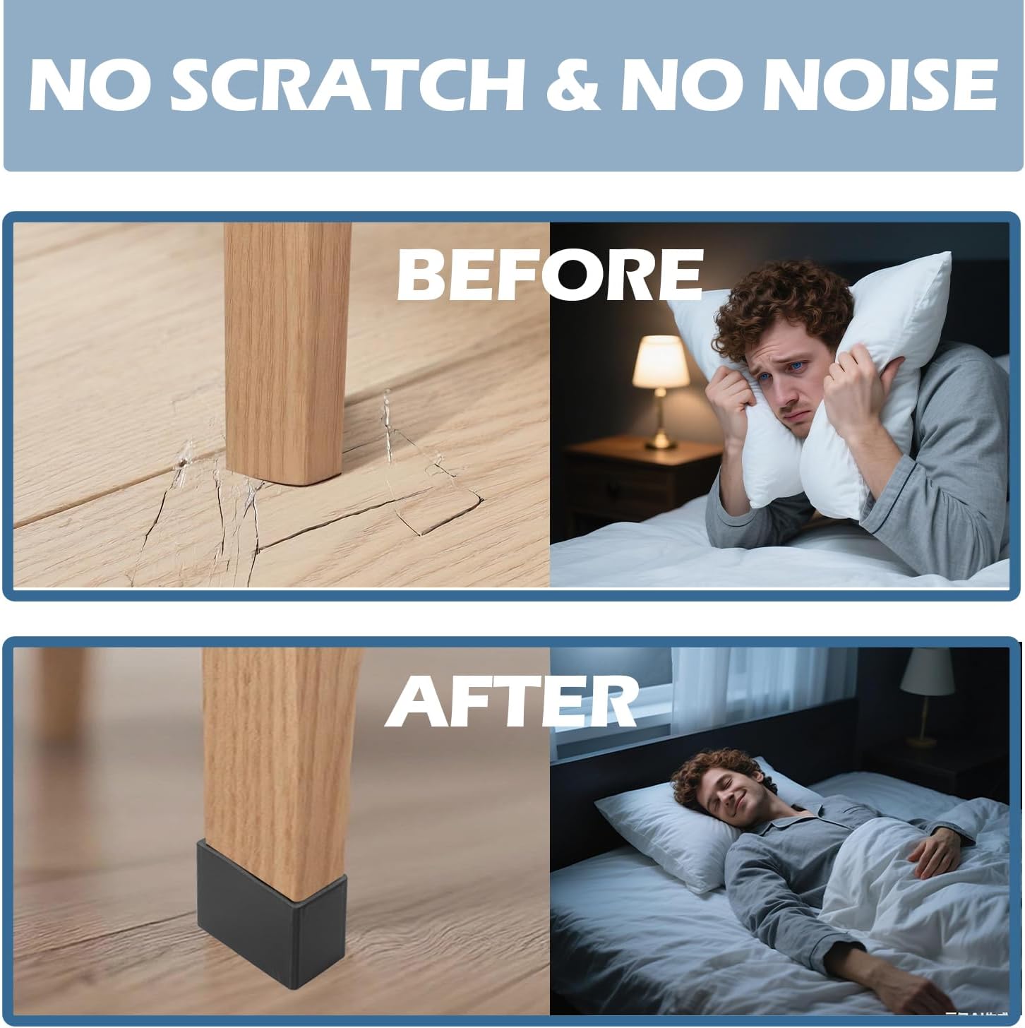 4 PCS Rectangular Silicone Furniture Legs Caps, Chair Leg Protectors for Hardwood Floors, Anti Slip, Scratches and Noise, 0.8x1.6 inch (20x40mm)