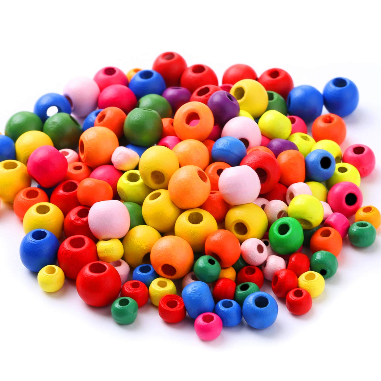 Amazon.co.jp: NALER ウッドビーズ 木ビーズ カラフル 天然木 丸玉 6mm 