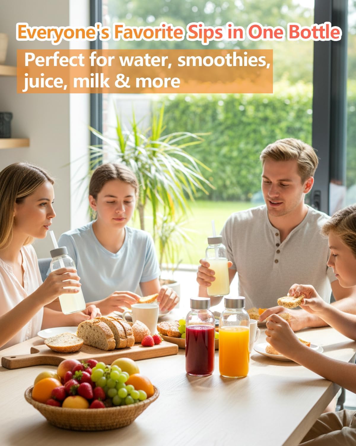 Zukro Glass Juice Bottles 10.5 oz, 6 Pack Reusable Small Clear Water Container With Stainless Steel Lids & Straw for Juicing, Smoothie, Travel, Homemade Drinks, Fridge, Leak Proof & BPA Free - Image 6