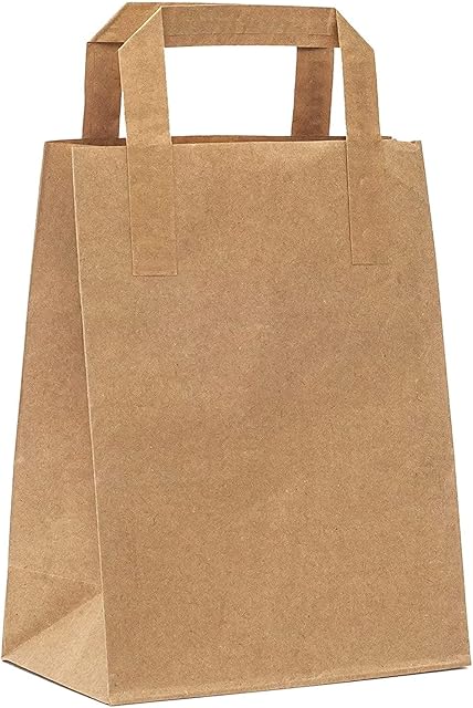 EPISENT Medium Size Brown Paper Bags - SOS Kraft Paper Bags - With Flat Handles - Durable & Biodegradable - Brown Paper Carrier Bags - Paper Bags for Food, Lunch, Party, Gift & Takeaway (50)