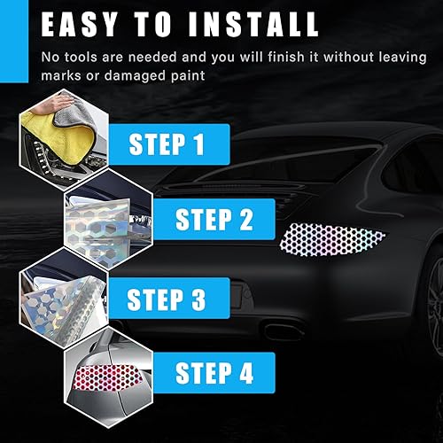Miniatura 6 de 2 calcomanías para lámpara trasera de automóvil tipo panal de abeja, 18.9 x 11.8 pulgadas, lámina universal autoadhesiva para luz trasera, cubierta