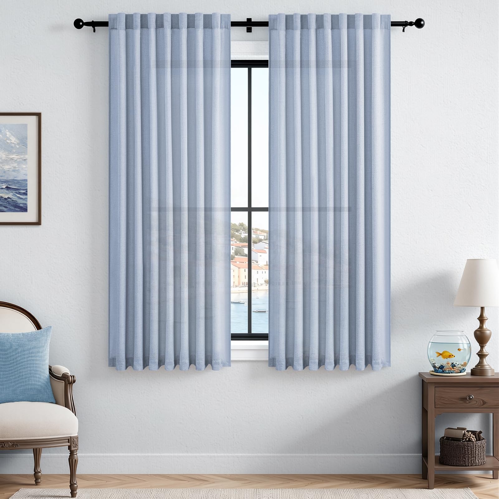 CUTEWIND Gardinen Leinenoptik Vorhang mit Kräuselband Halbtransparent Vorhänge Wohnzimmer Schlafzimmer Kinderzimmer Modern