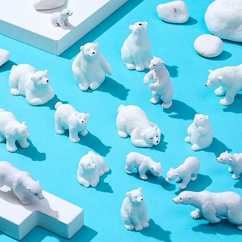 Miniatura 5 de Sosation Juego de 32 figuras de oso polar para Navidad, invierno, figuras de animales realistas de oso polar, kit familiar de muñeca en miniatura