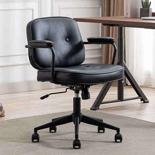 Miniatura 8 de LukeAlon Silla de oficina ajustable de piel sintética cómoda silla giratoria de 360 con reposabrazos silla de escritorio moderna de asiento grueso