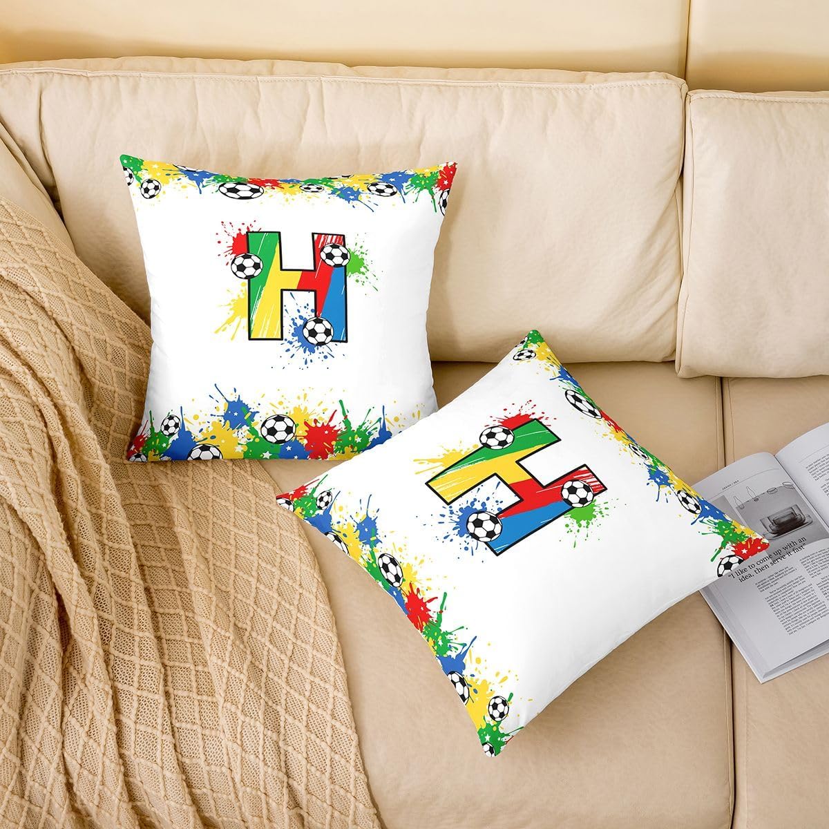 Alphabet Letter H Throw Pillow Covers 16x16 Set of 4 Watercolor Tie-dye Personalized Initial Cushion Cover Cool Football Funny Room Decor Throw Pillow Case Rainbow Splash Monogrammed Home Decor image 3