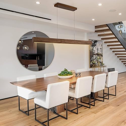 Miniatura 7 de EDISLIVE Lámpara colgante LED lineal de madera, lámpara LED regulable de 47.2 pulgadas, lámpara colgante lineal ajustable, 3000 K, 25 W, luz de isla