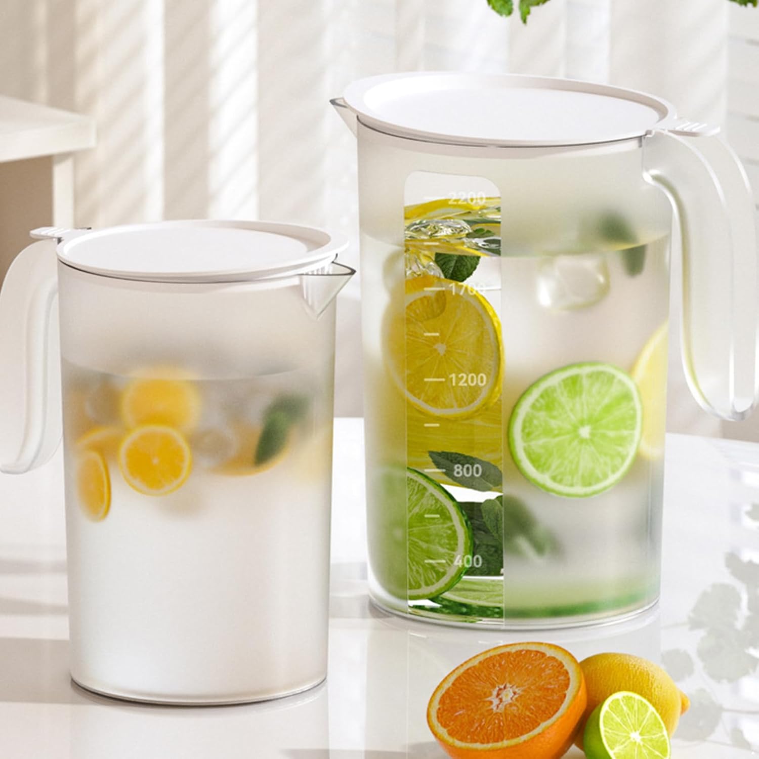 Large-Capacity Plastic Water Pitcher Ice Tea Jug with Handle & Lid for Fridge - Leakproof Beverage Pitcher White 1500ml One Size