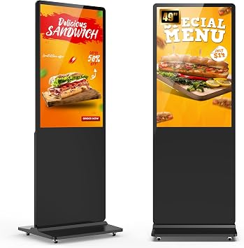 HARZHI 49 Inch Digital Signage Display, Floor Stand Digital Signage Kiosk | CMS Publishing System, Smart Timer Scheduling, Intelligent Split Screen, Indoor Advertising Display Screen with Android OS