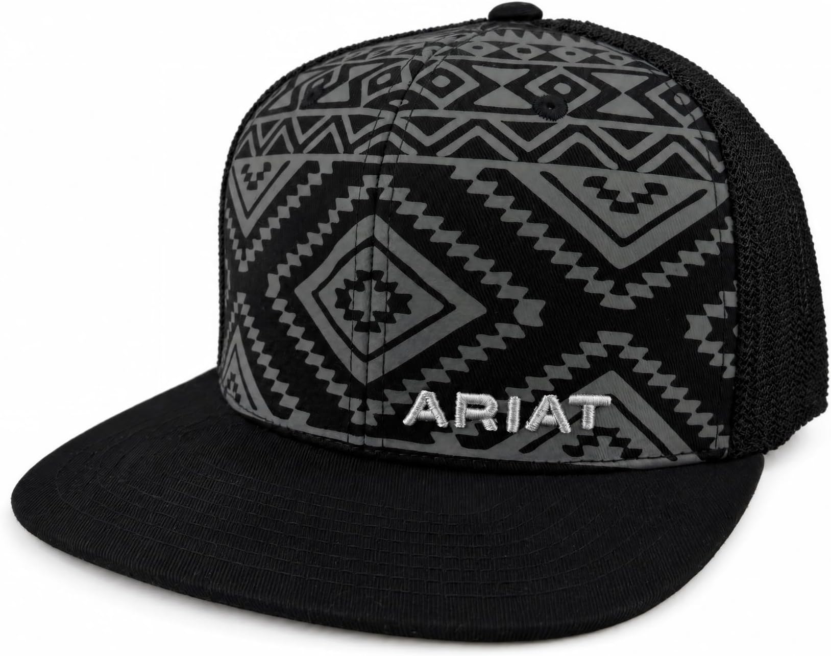 Men's Tonal Aztec Print Trucker Cap, Flat Brim