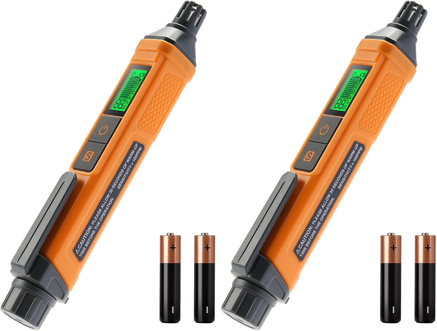 PT205 Natural Gas Detector with Audible & Visual Alarm, Gas Leak Detector with%LEL Value of Methane, Butane, Propane for Home, RV (Includes Batteryx2)-Orange (Pack of 2)