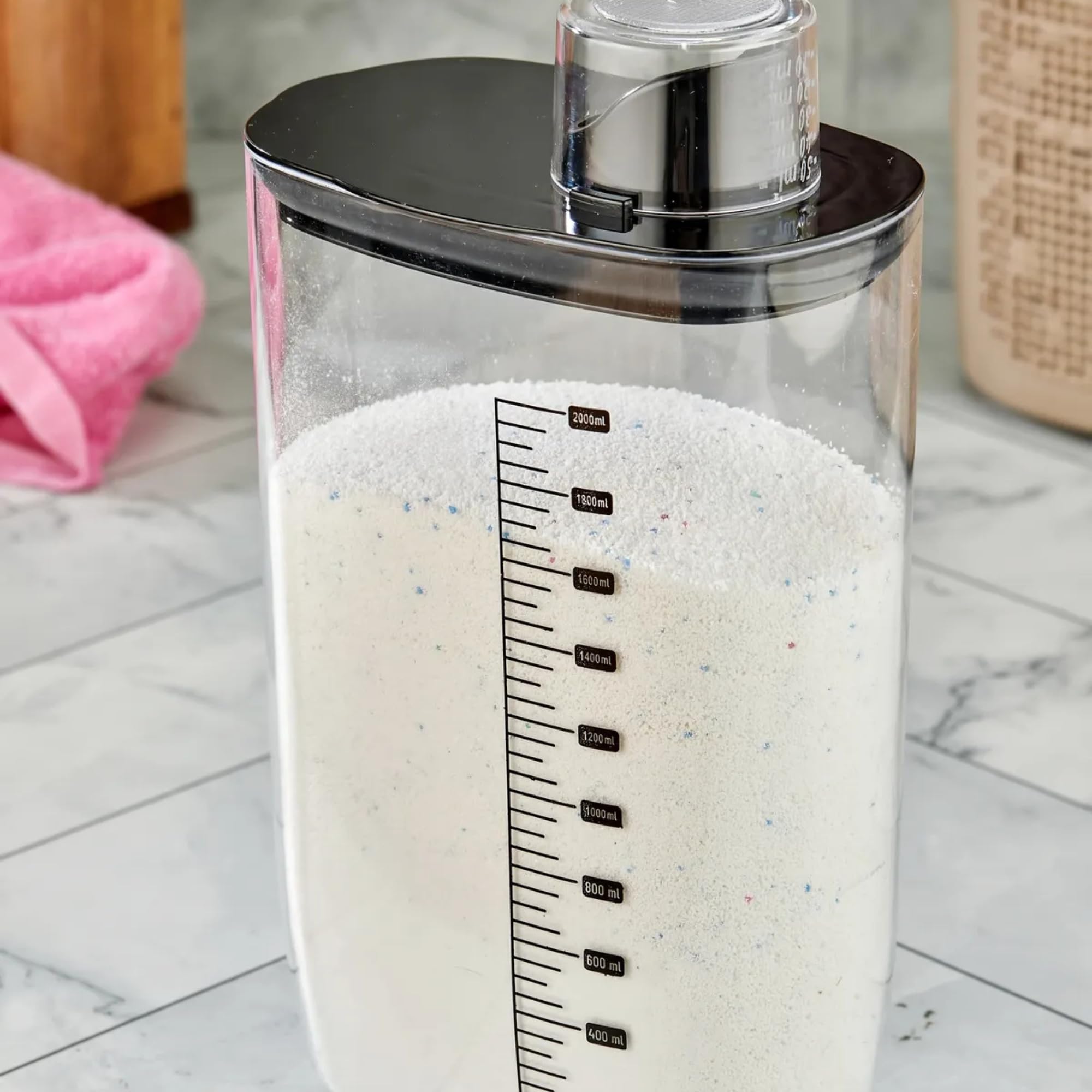 Hava Geçirmez Vakumlu Deterjan Saklama Kabı - Kendinden Ölçekli Vakum Kapaklı Deterjanlık 2100 ml