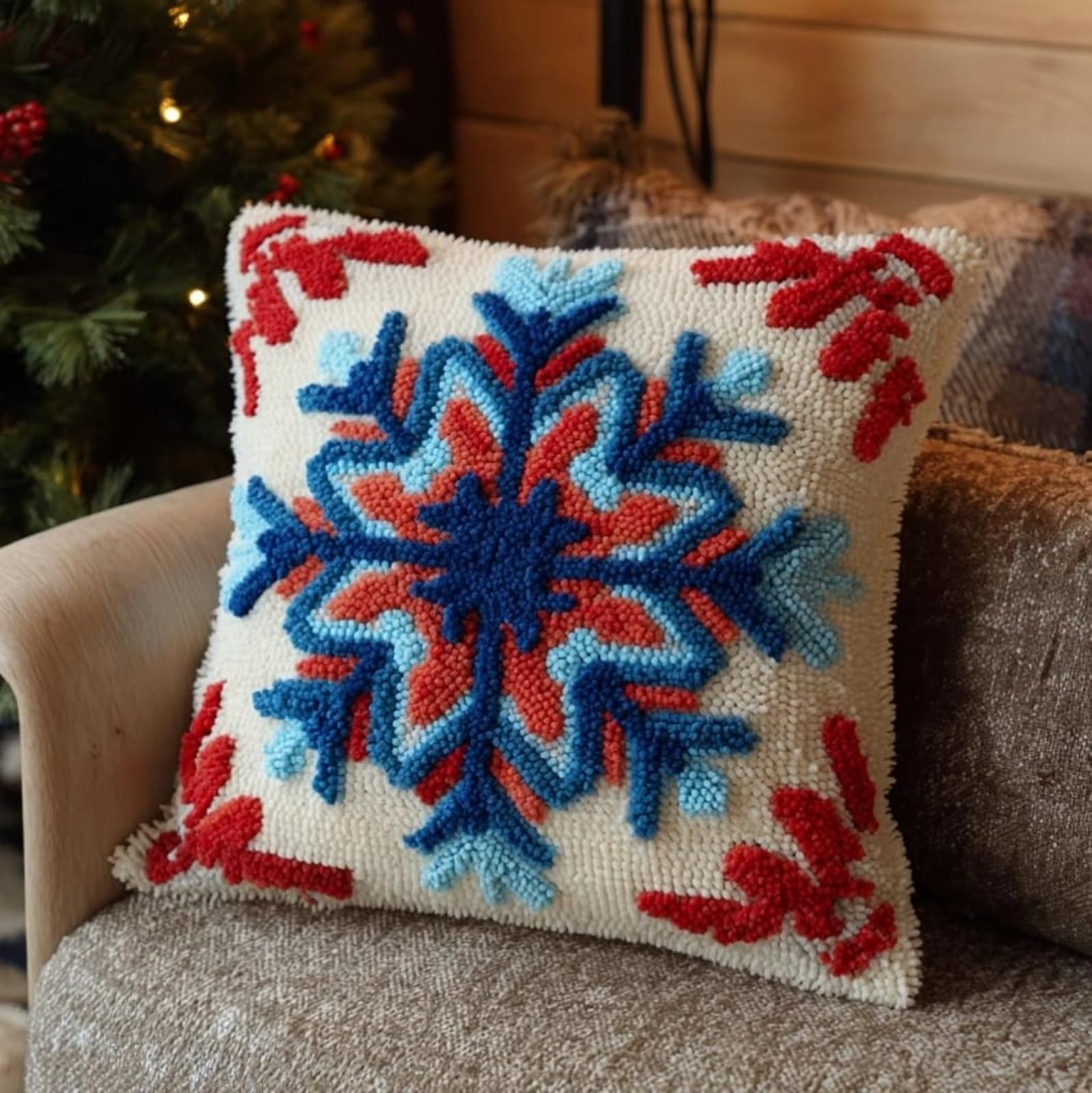 WallustrioaW Latch Hook Pillowcase Cushion Kits,Christmas Snowflakes