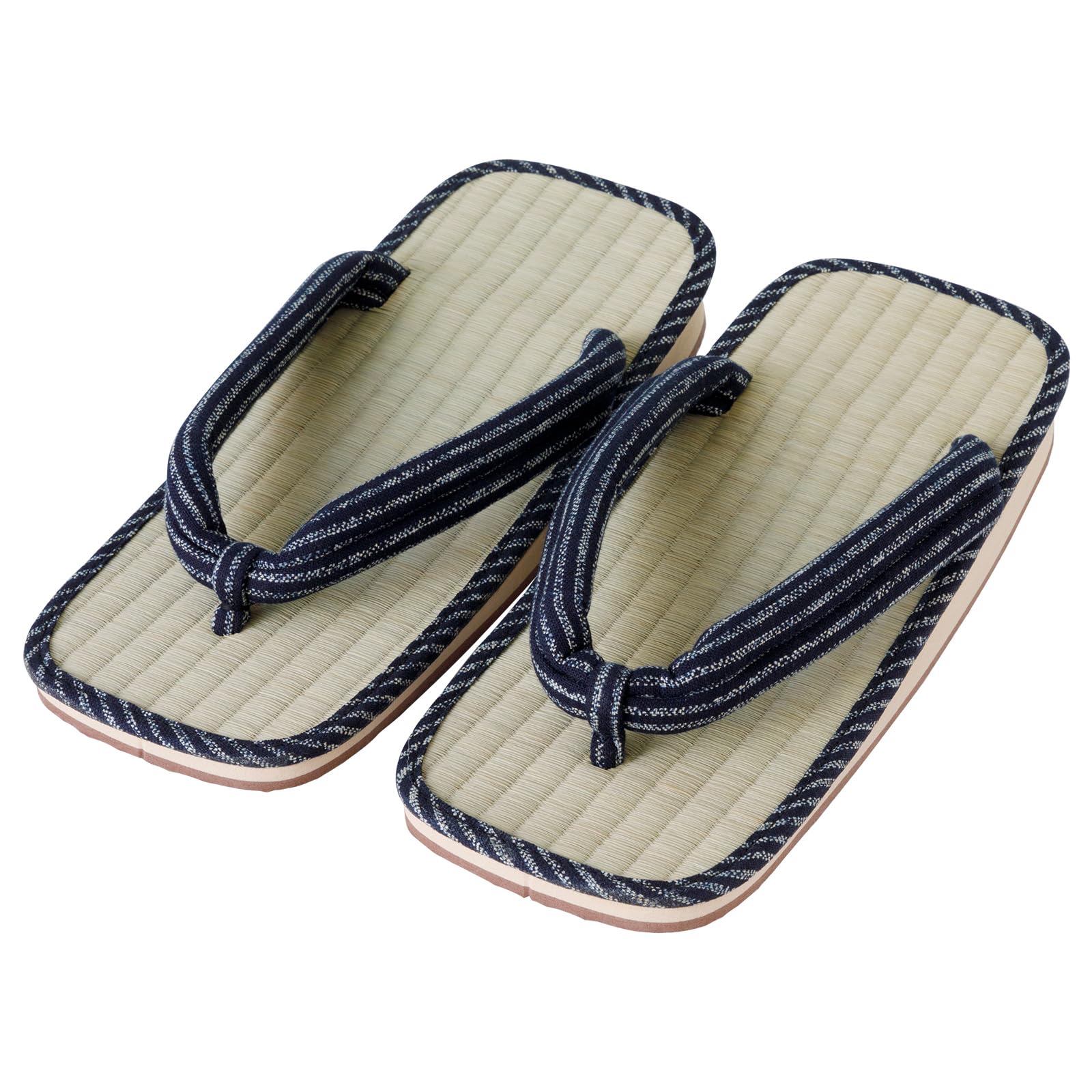 Asayu Japan Sandales Traditionnelles Japonaises en Igusa, Fabriquées au Japon, Tatami Zori, Absorbantes et Résistantes aux Odeurs - Rayures Bleues, Taille Homme EU 40 à 43.