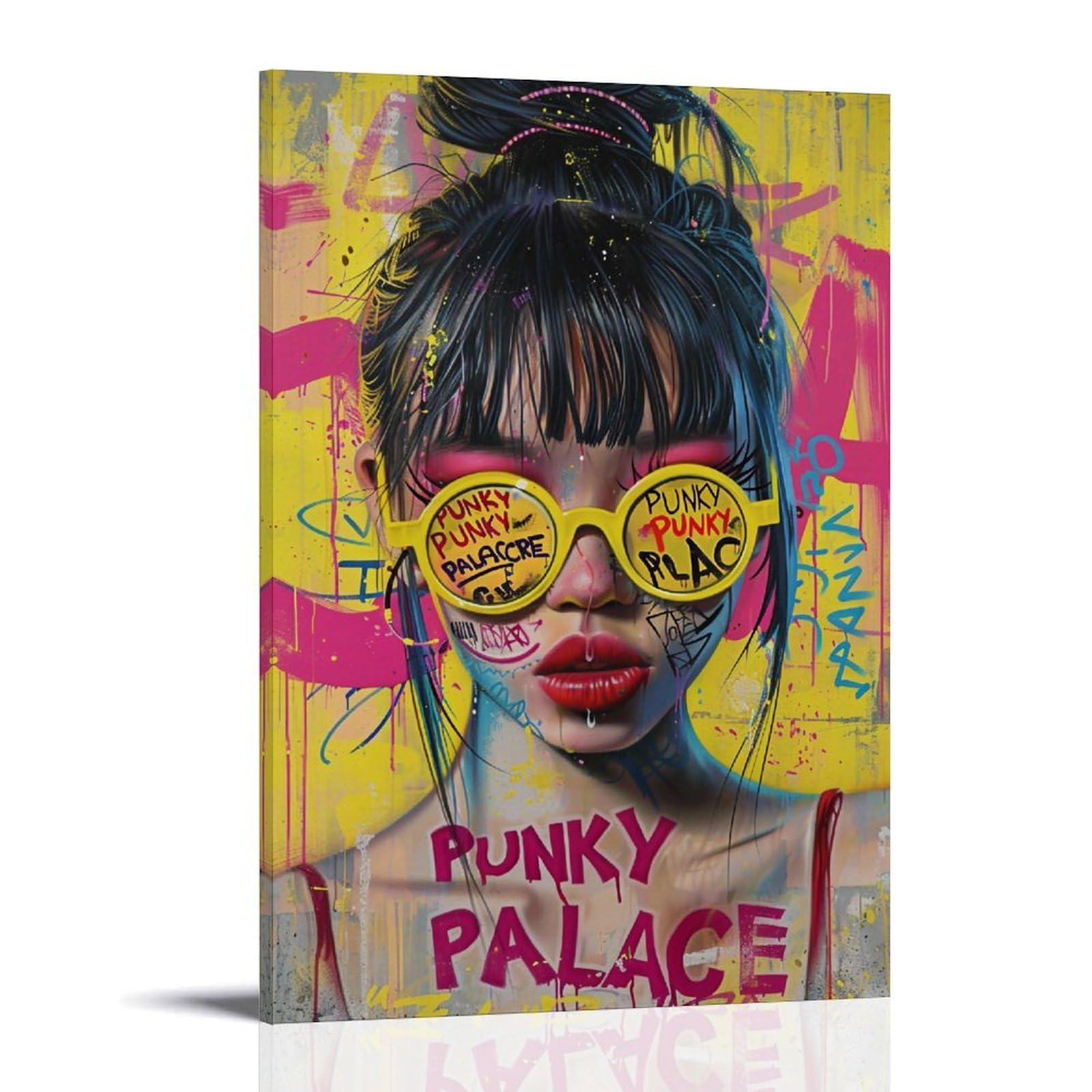 JUWRHRHHRH Punky Palace Graffiti Pop Art Woman 02 Poster Canvas Aesthetic Wall Art Painting Decor for Living Room Bed Room 24x36inch Frame-style