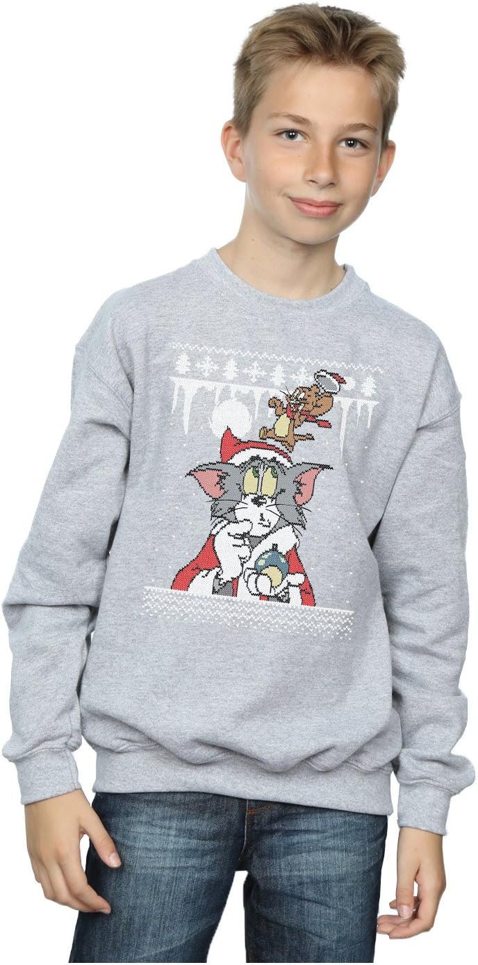 TOM and JERRY Boys Christmas Fair Isle Sweatshirt 7-8 Years Sport Grey