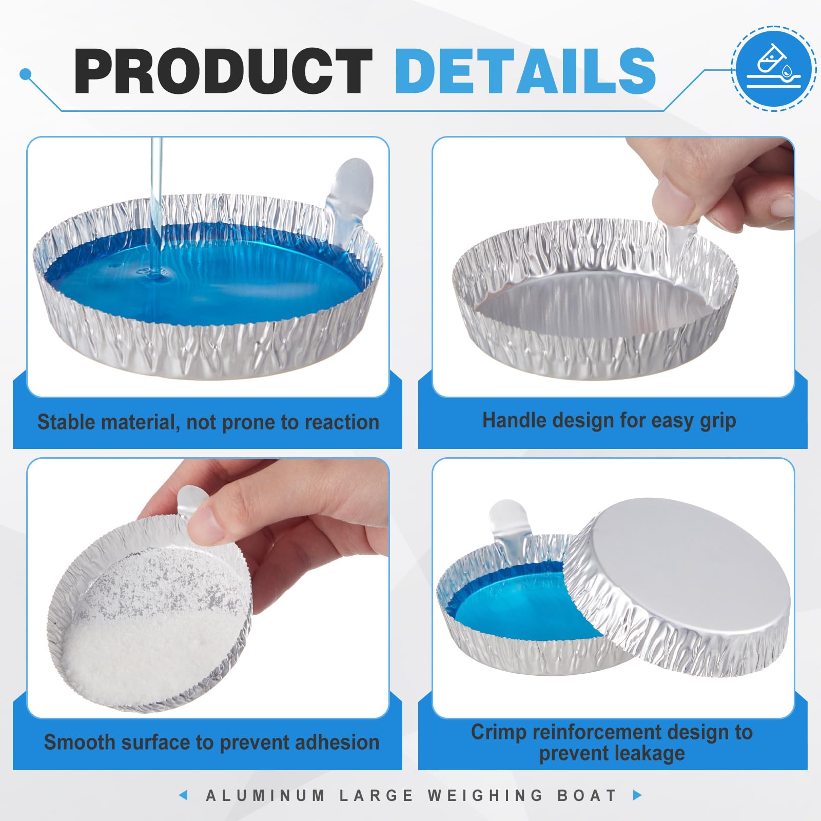 Teenyyou Lot de 300 grands bateaux de pesée en aluminium de 78 mm de diamètre supérieur pour mélange de liquide - Plateaux de pesée réutilisables pour produits chimiques - Pour fournitures