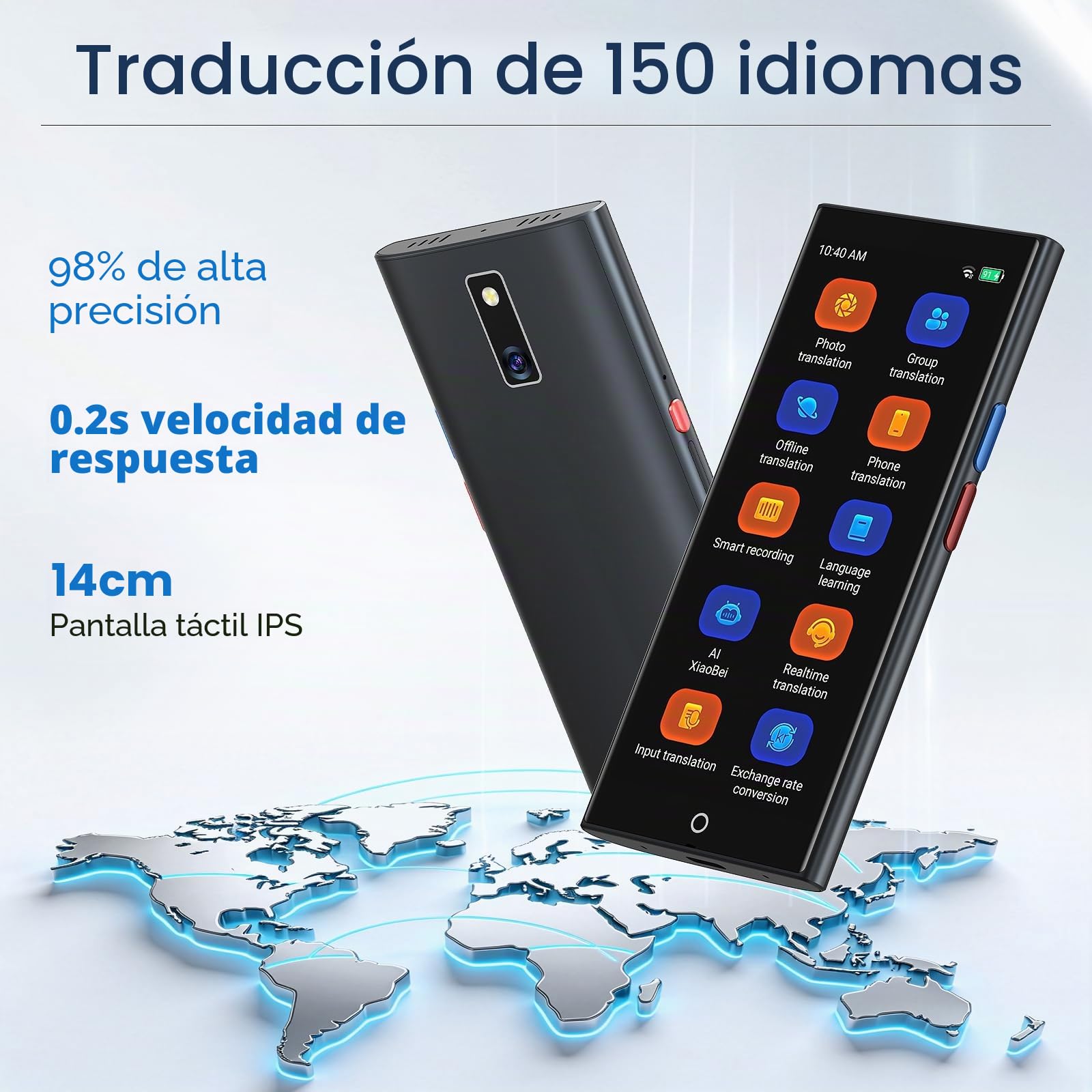 Dispositivo Traductor de idiomas Salida de Voz,150 idiomas Traducción en línea y sin Conexión Mediante IA,Para Grupos y por Teléfono,Sin Necesidad de WiFi,Pantalla HD de 5,5" Para Viajes y Negocios