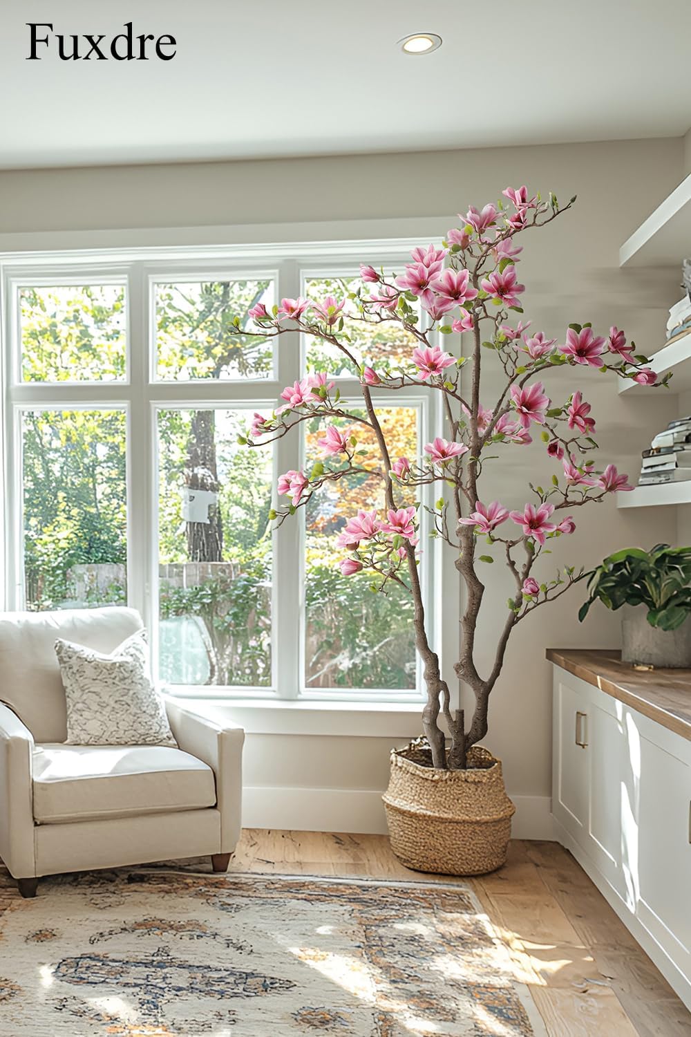 Artificial Magnolia Tree, 6.8FT Tall Fake Indoor Tree, Realistic Real Touch Leaves and Flowers, Perfect for Home Decor, Living Room, Wedding, and Hotel Decor (Pink) - Image 5