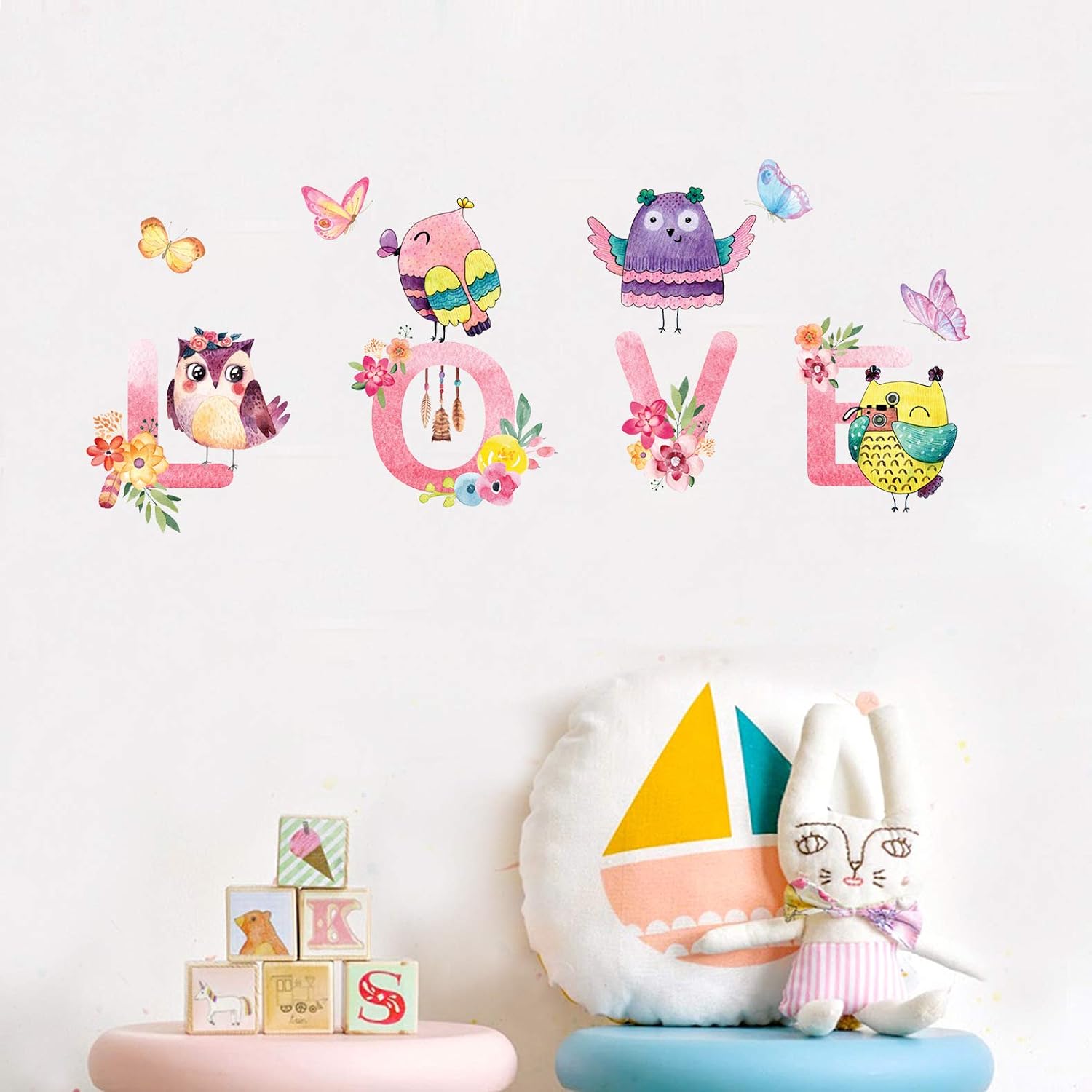 Cute Cartoon Bird Owl Floral Wall Sticker Decal for Living Room Bedroom Children's Room Decoration - Image 4