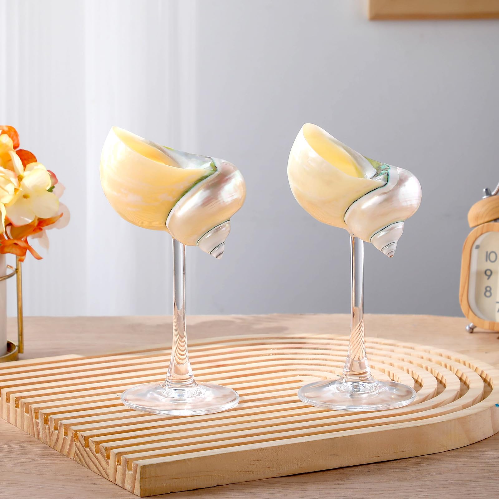 Copas de vino de concha de concha, copa de vino de boda, copa de Martini, copas de cóctel, vasos para beber para cumpleaños, boda, playa, damas de honor, fiesta de aniversario (concha blanca