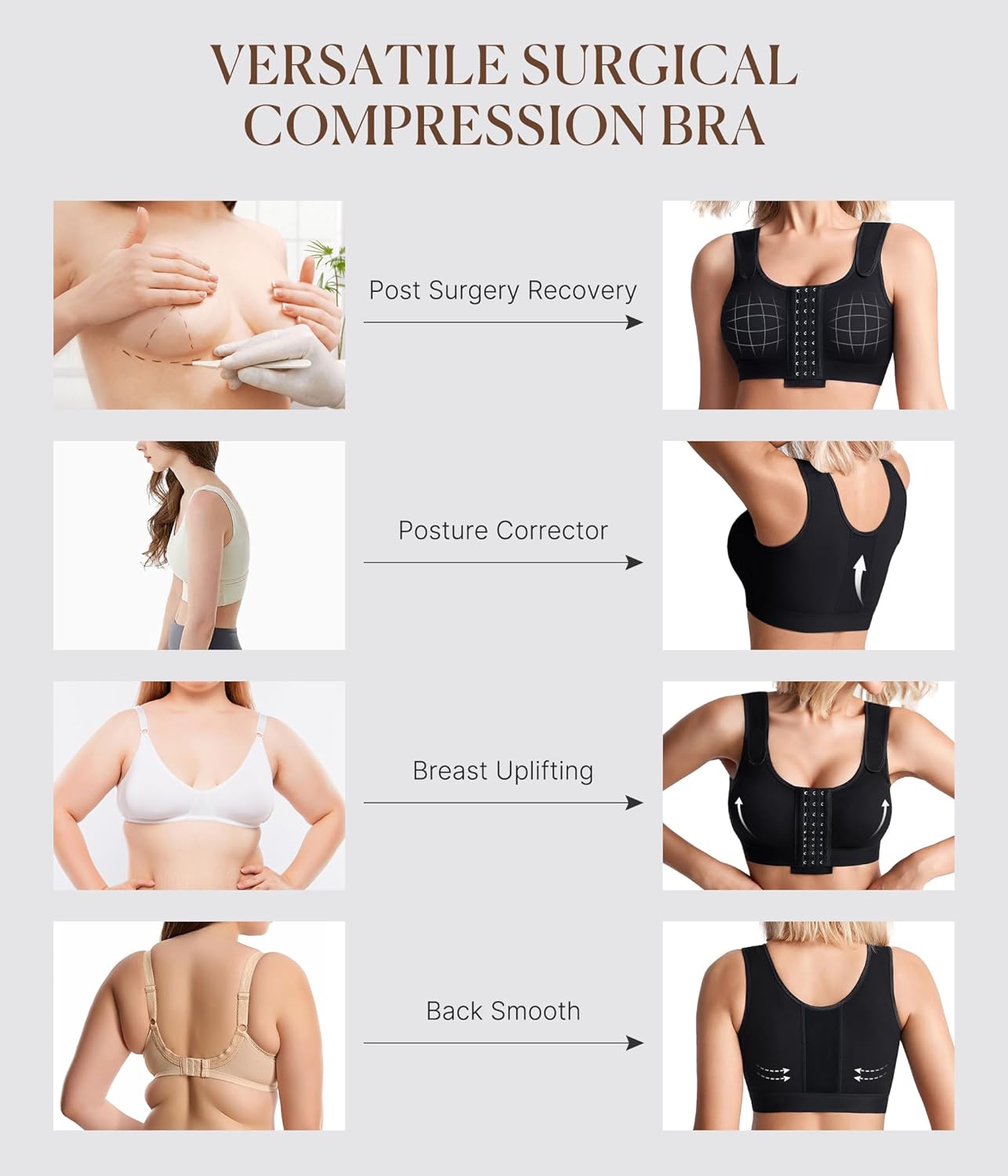 BRABIC Post Surgery Compression Bras for Women Front Closure Mastectomy Bra with Wide Adjustable Straps Wirefree - Image 6