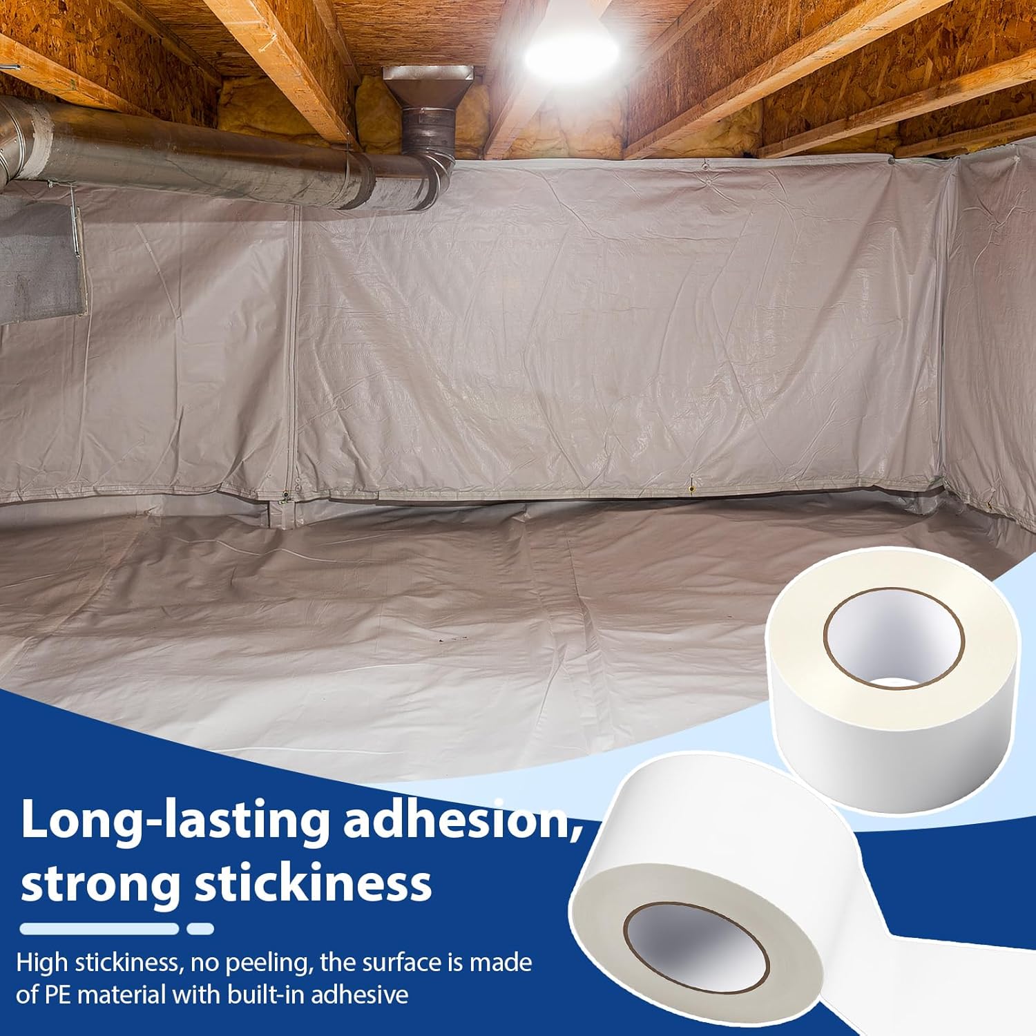 Treela 6 Rolls Vapor Barrier Tape 3" x 180' 9 Mil White Polyethylene Tape, Moisture Barrier Seal Seam for Crawl Spaces Underlayment Insulation Plastic Liners More