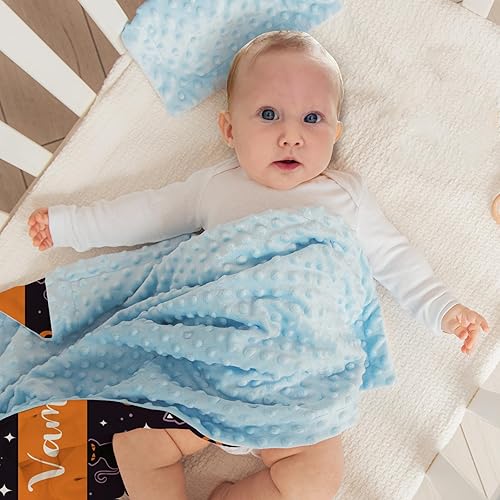 Miniatura 5 de Manta de bebé personalizada de Halloween, manta con nombre personalizado para niños pequeños, franela suave con respaldo de puntos de doble capa,