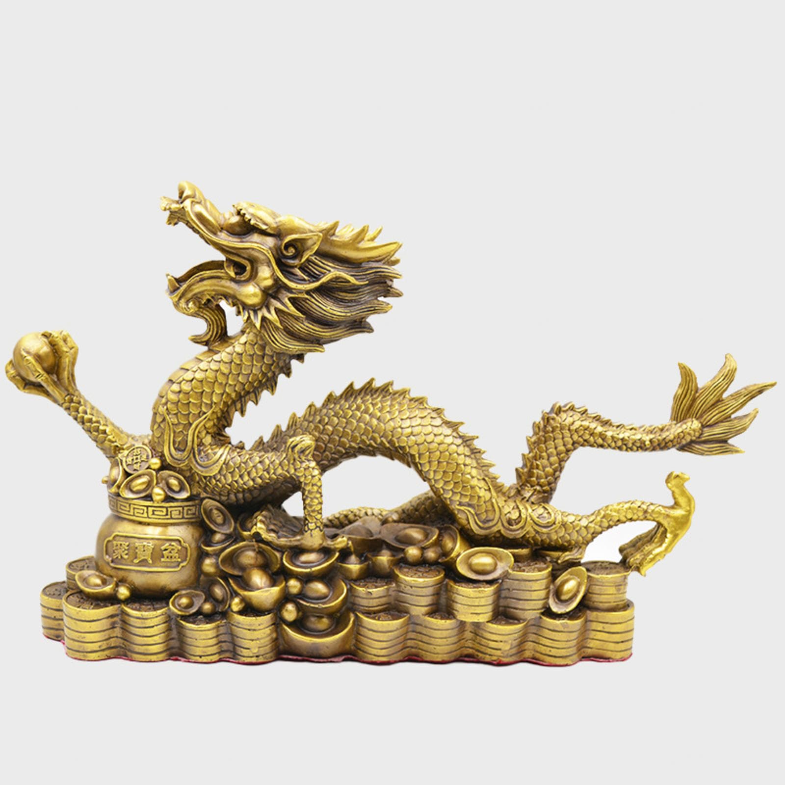 VIDECOR Feng Shui Goldener Drache – mit Einer Kristallkugel, um Wünsche Wahr Werden zu Lassen, Drachenfigur – Traditionelles Handwerk aus Takaoka-Kupferwaren, Sternzeichen-Perlen,Large