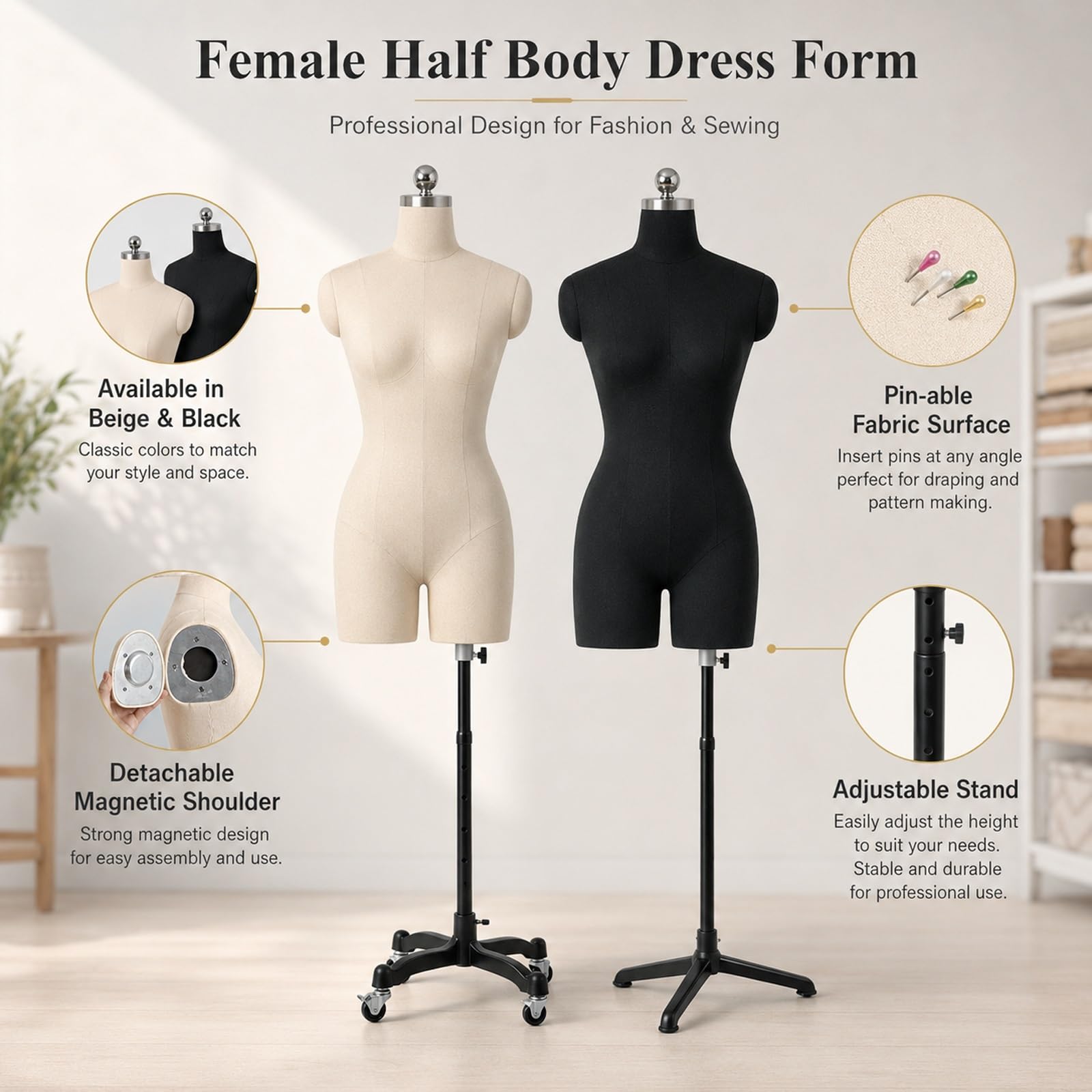 Tailor Design Pianka Do Manekina Do Szycia | Dzięki Doskonałej Odporności Na Przebicie, Solidna Struktura Pasuje Do Wszystkich Drapowań(Black,92 Size)