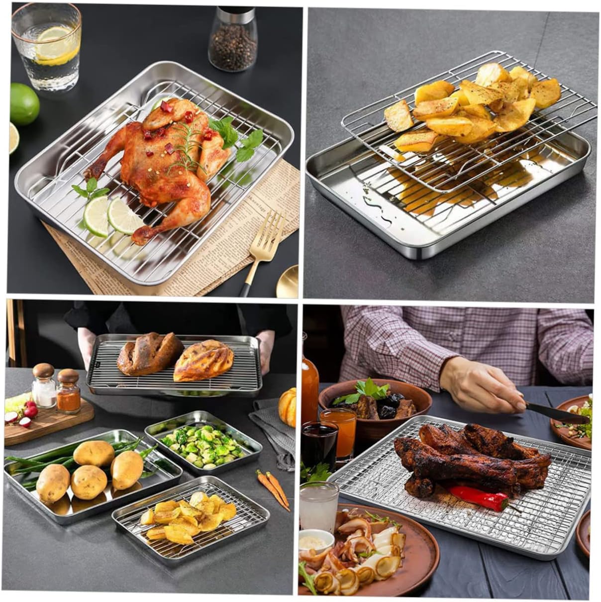 BESTOYARD 1set Multi-function Baking Rack Set Stainless Steel Camping Baking Pan Cooling Rack Non-stick Accessory for Bread Cookies More Easy to Clean Wear-resistant Design