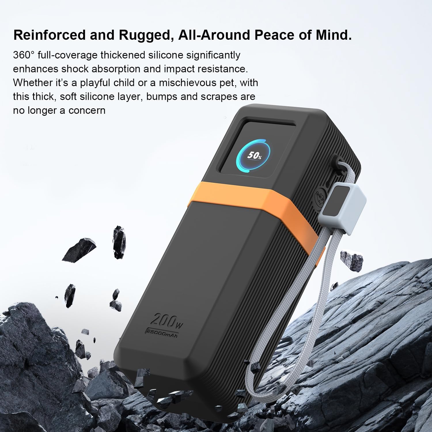 Premium Soft Silicone Protective Cover for UGREEN Nexode Pro 25000mAh 200W PB728 Heavy Duty Armor Skin with Carabiner Hole Anti-Scratch Shockproof Anti-Drop Dust-Proof Sleeve Case Accessories (Gray)