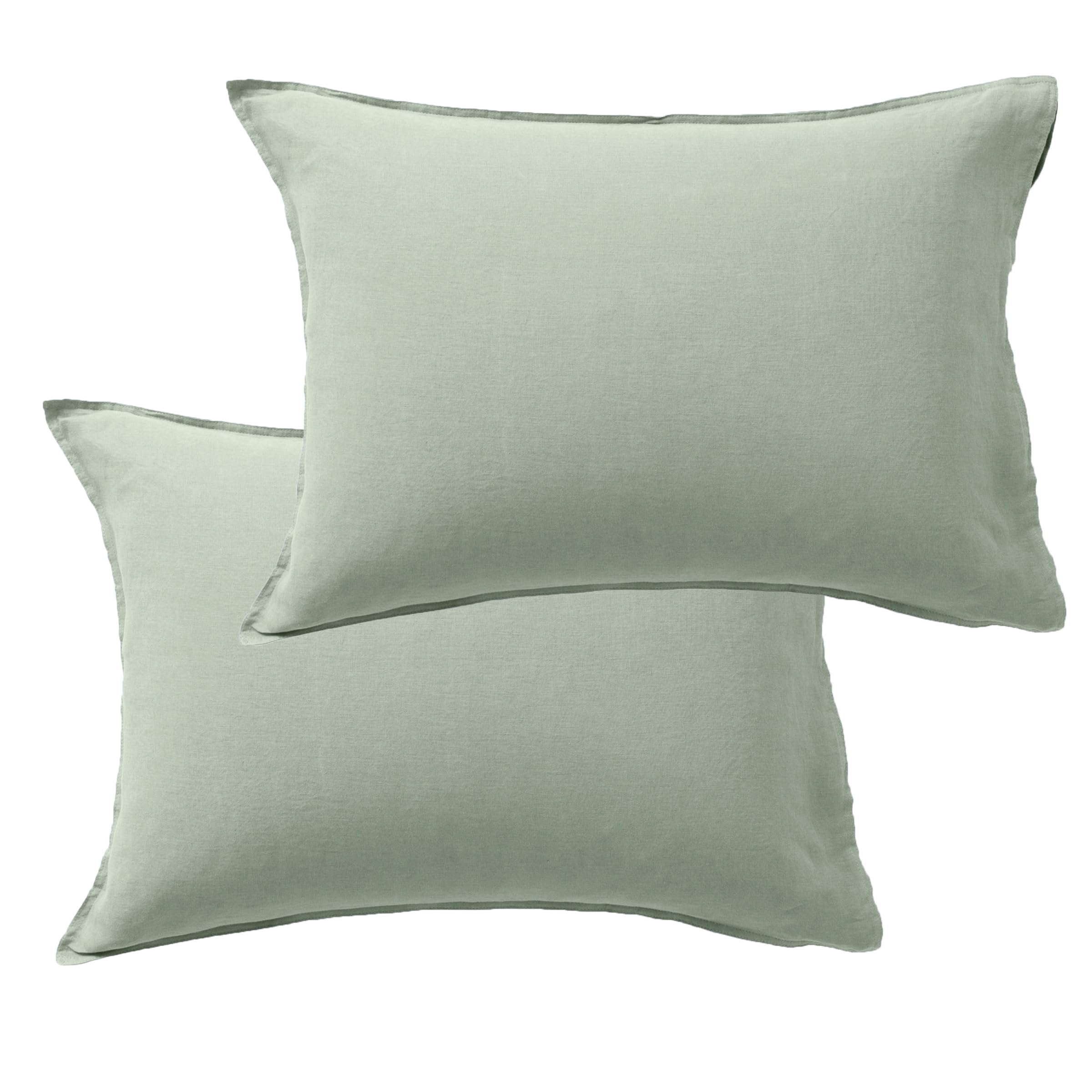 Taie Oreiller Lin lavé (Lot DE 2) - Taies d'oreillers L’Effet Papillon légère & résistante [ Housse d Oreiller ] (50x70 cm, Vert Eucalyptus)