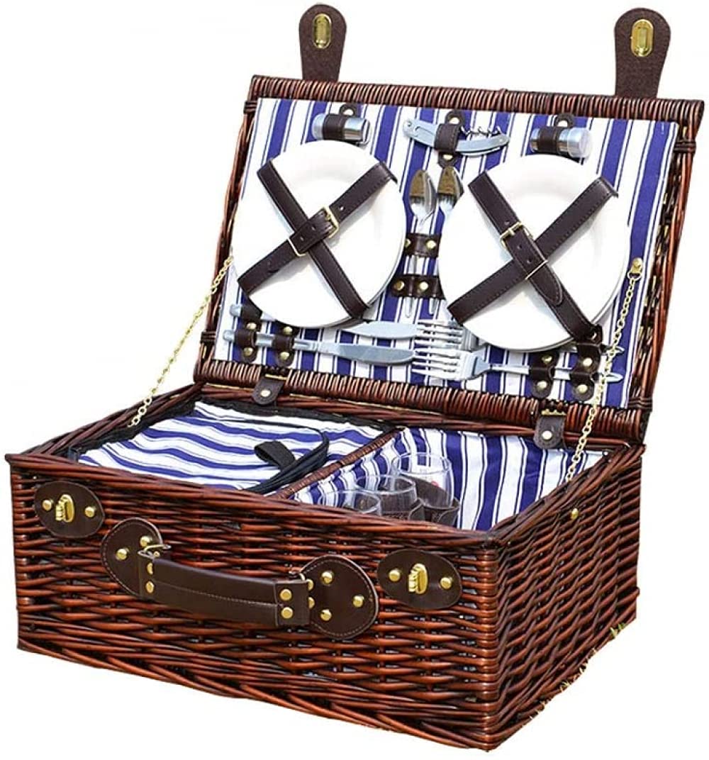 Cestas De Picnic, Cesta De Picnic De Mimbre para 4, Accesorios De Cesta De Picnic De Sauce, Platos Y Utensilios, Cestas De Picnic para Cenar Al Aire Libre