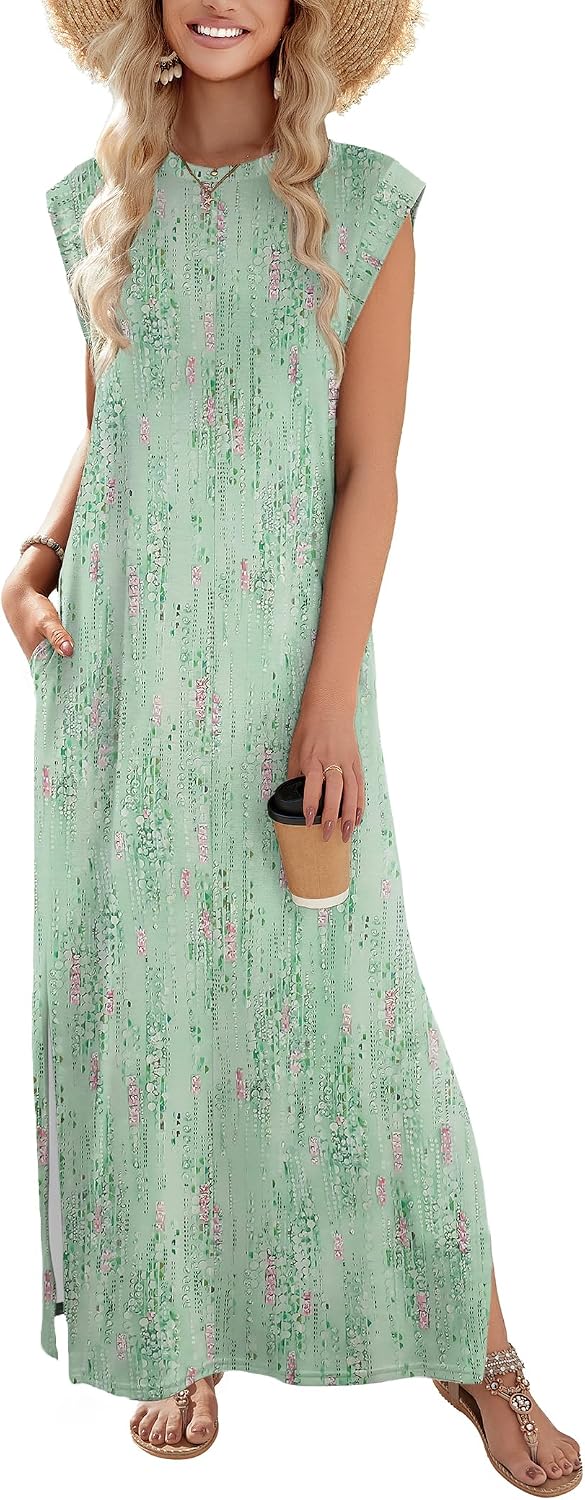 Zeagoo Summer Dresses for Women 2026 Long Maxi Sundresses Loose Split Wrinkle-Free Beach Travel Vacation Clothes