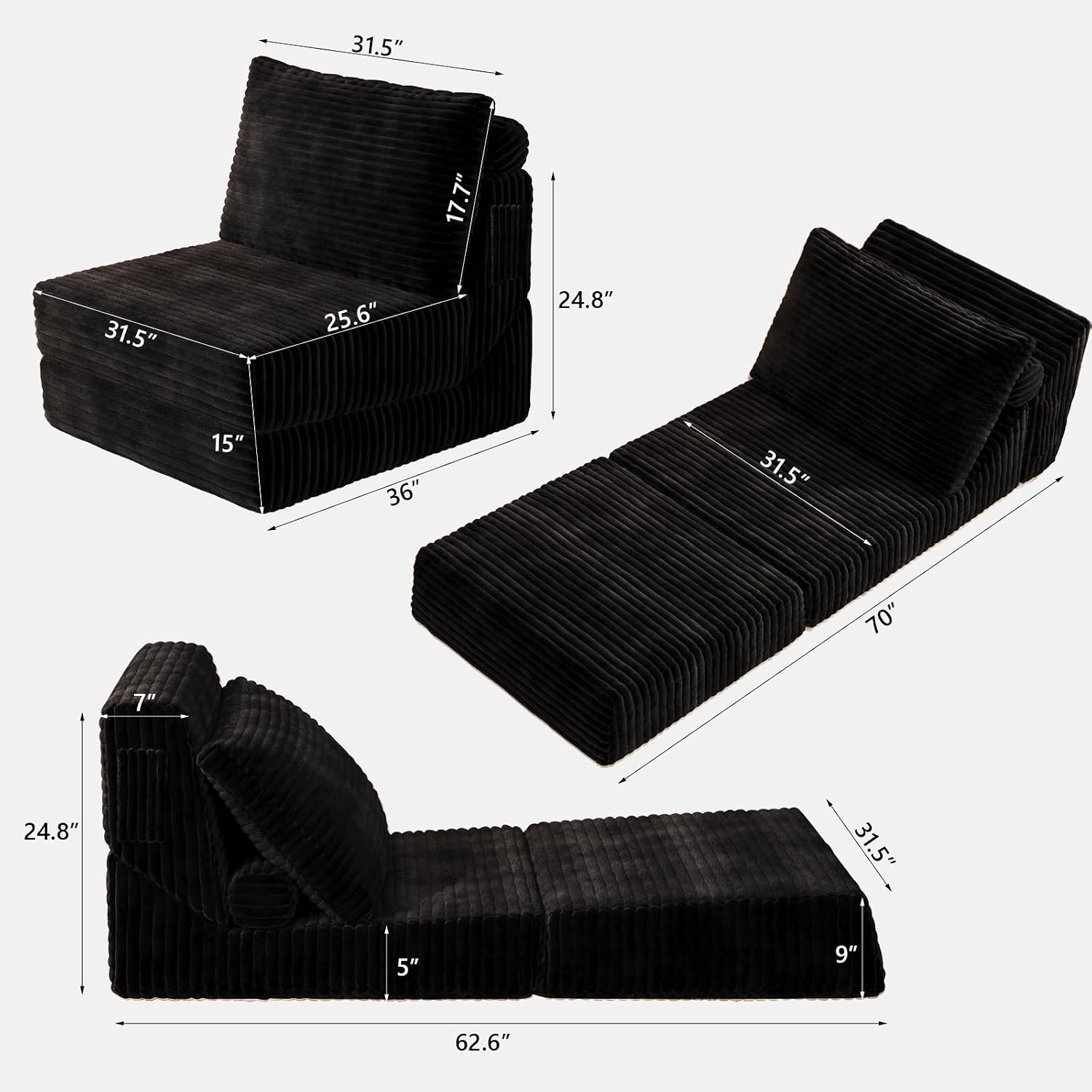 SYFERLORY Folding Sofa Bed Versatile 2 in 1 Accent Chair Couch Convertible Boneless Chaise Lounge Indoor Sleeper Bean Bag Chair Foldable Mattress with Back Support, Put Out Bed Comfy Floor Sofa | Convertible Sofa Bed