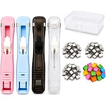 4 Pcs Portable Binder Clip Stapler with 200 Reusable Clips