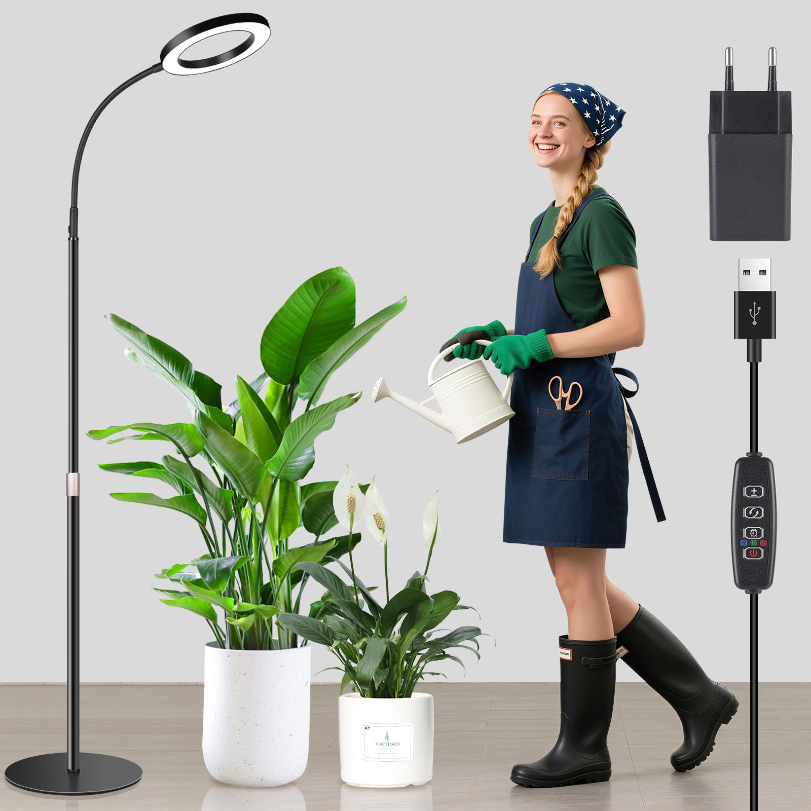 Ainiv Luci per Piante da Interno, Lampada di Crescita a Spettro Completo, 80 LEDs Lampada, con Timer auto 6/12/16H, 3 Modalità, 10 Luminosità, 90cm~160cm Altezza Regolabile per Piante Alte e Grandi