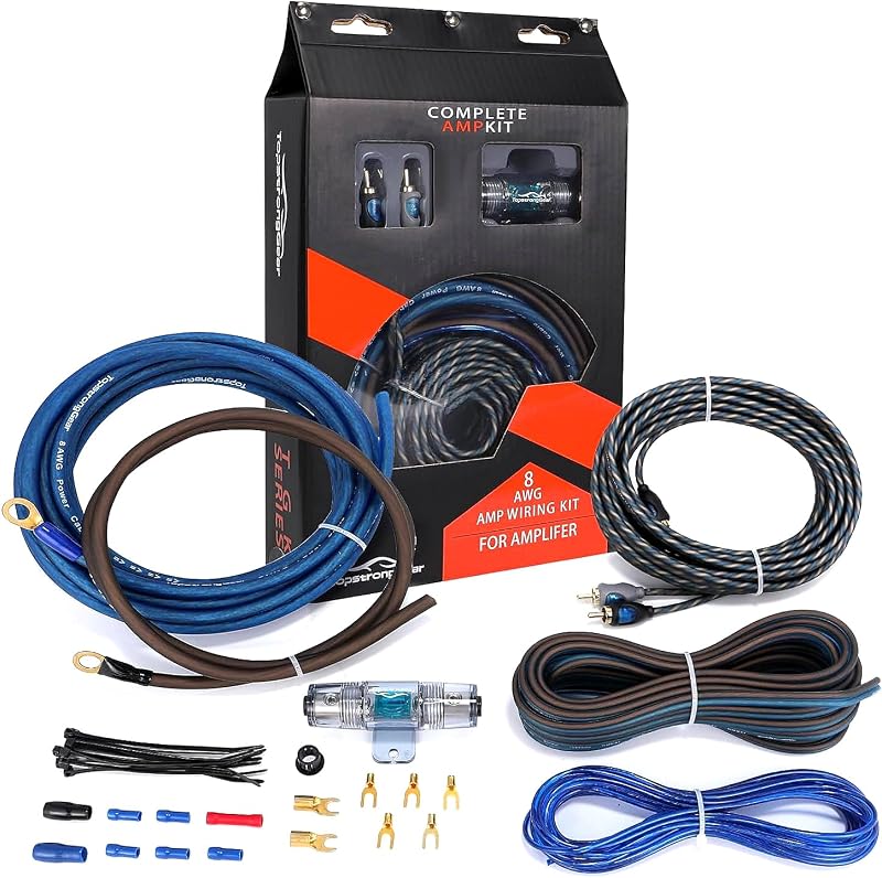 Kit de cables de amplificador de calibre 8, kit de cableado de subwoofer CCA de 8 AWG para instalación de amplificador | Kit de amplificador y cableado para subwoofers con cable de batería de alimentación a tierra de 20 pies, cables RCA, portafusibles, cable de parlante y cable de encendido