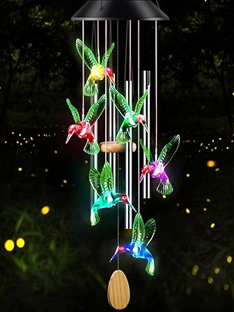 Wind Chimes,Hummingbird Solar Wind Chimes for Outside,Aluminum Tubes Memorial Wind Bell for Garden/Patio Decor Thanksgiving Gifts for Mom, Wife, Grandma Neighbors(25 Inch Deep Tone)