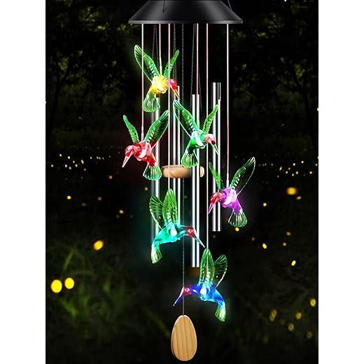 DesGully Wind Chimes,Hummingbird Solar Wind Chimes for Outside,Aluminum Tubes Memorial Wind Bell for Garden/Patio Decor Thanksgiving Gifts for Mom, Wife, Grandma Neighbors(25 Inch Deep Tone)