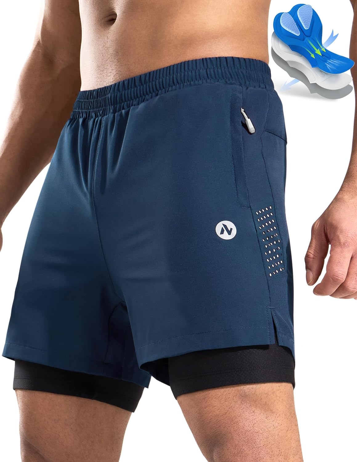 Nepest Mountainbikebroek voor heren, korte MTB-shorts, gevoerd, 4D- fietsbroek, losse zak, ademend, sneldrogend, legergroen, XXL