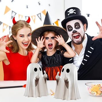 2 Pcs Halloween Middle Finger Ghost Ghost Decorations Spooky Funny Table Ornament for Prank Party, Unique Haunted House Decor, Eye Catching Gift for Teens and Adults Halloween Humor Prop